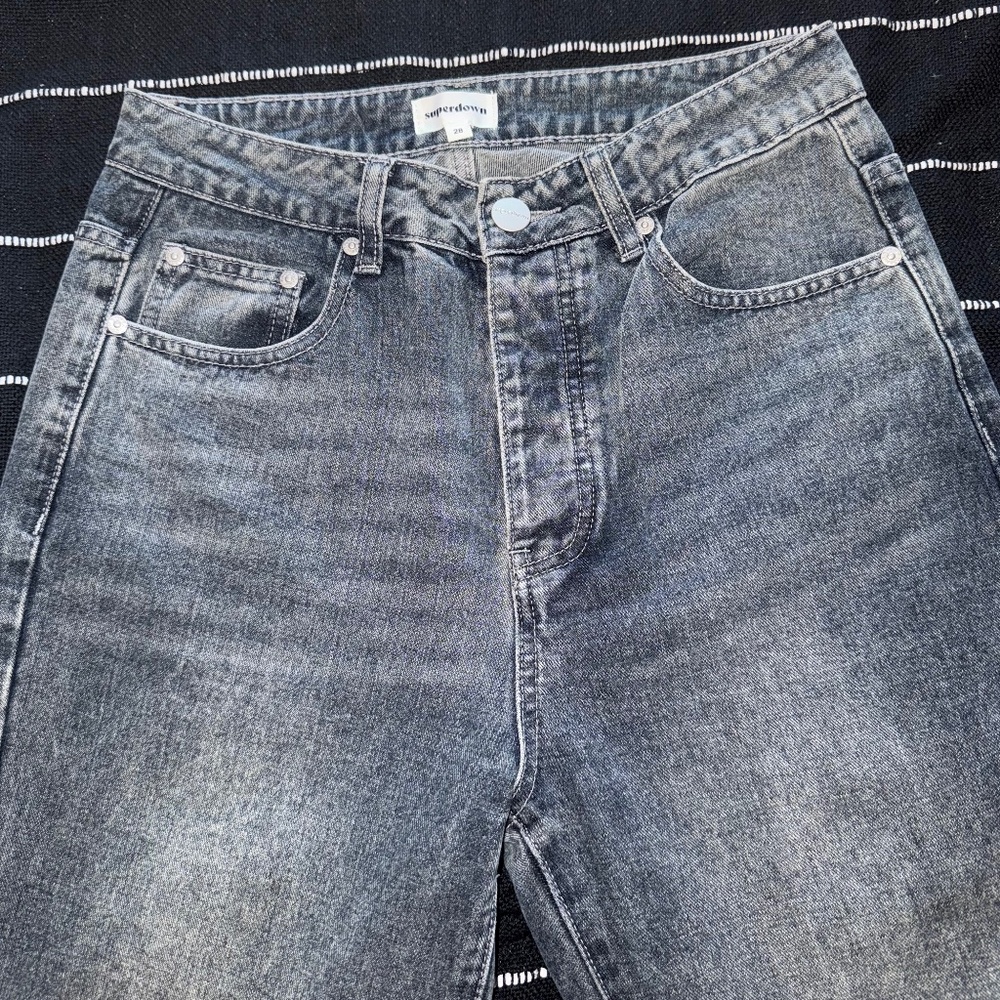 Superdown Grey Bootcut Jeans Straightleg Denim Raw Hem Pants
